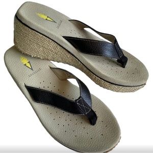 Volatile Leather Platform Wedge Sandals Women's Size 9 Black Leather Flip Flops